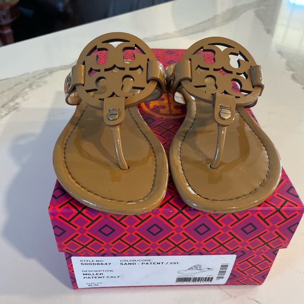 Patent nude Tory Burch Miller sandals 6.5